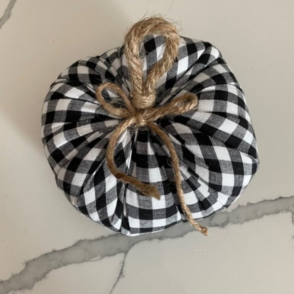 Handcrafted Black & White Checkered Fabric Pumpkin - Picture 3 of 5
